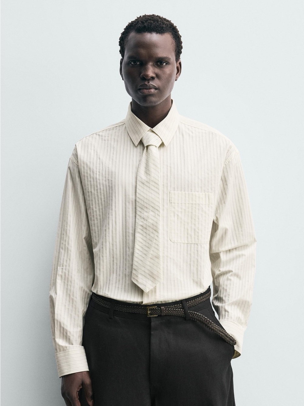 Combination Striped Tie Shirt Ecru - Picture 5 of 16